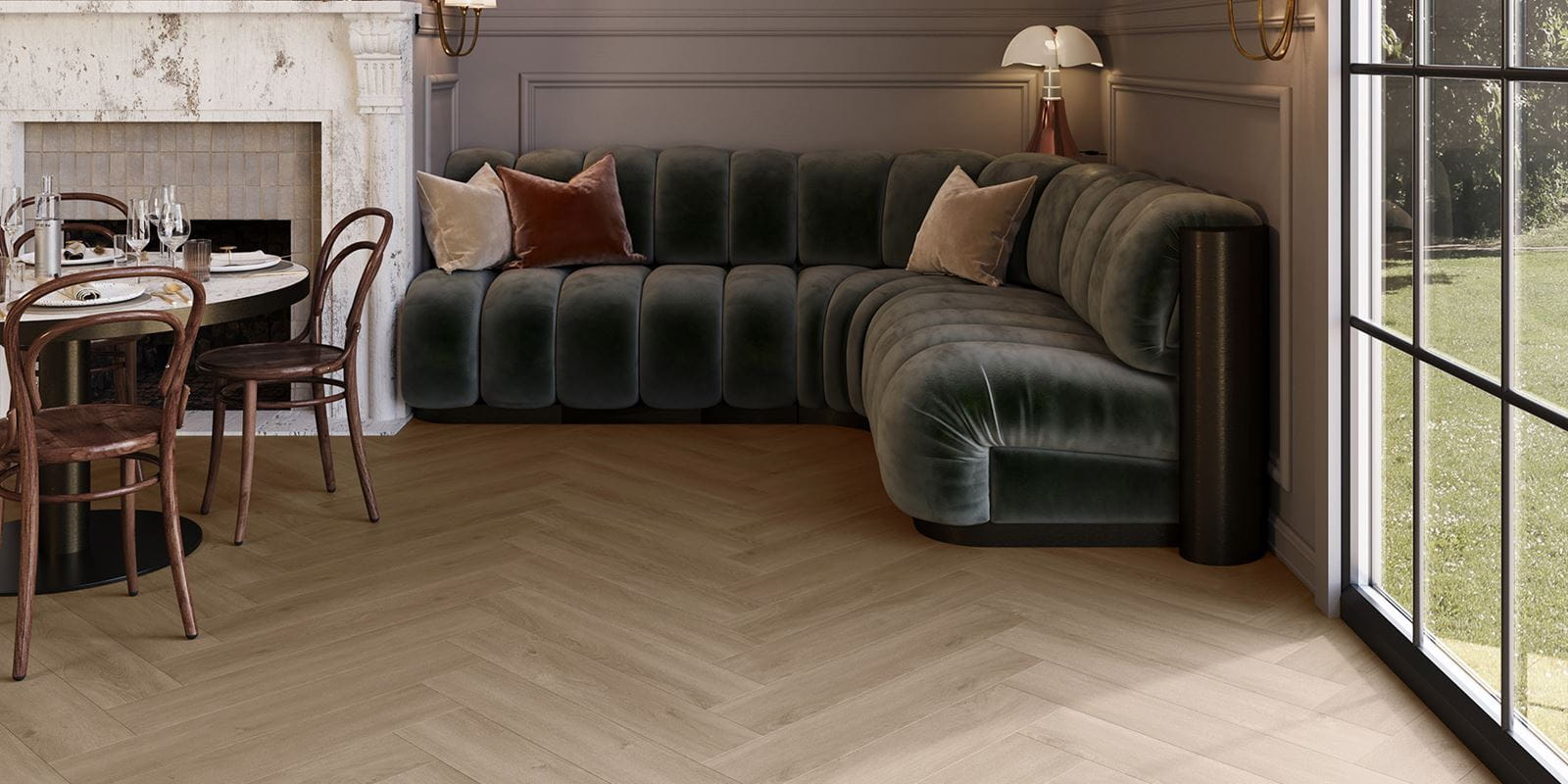 Luksusowe podłogi winylowe Invictus® - Divine Oak Herringbone - Cookie - Living_03